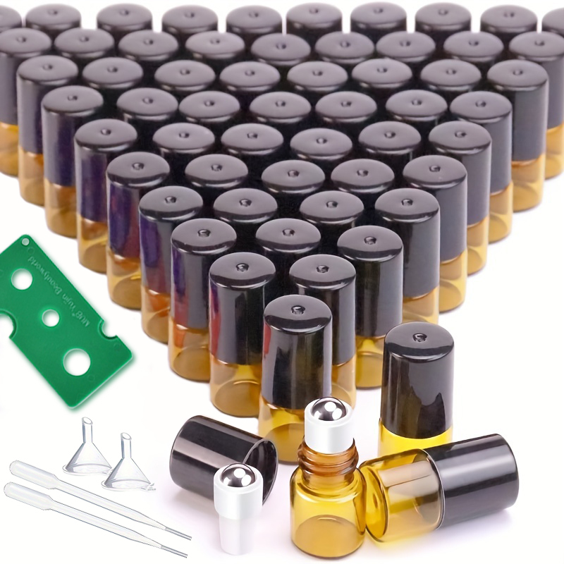 Perfume Fragrance Ingredients - 60-Piece Set, 2/3/5/10ml Amber Roll-On Bottles